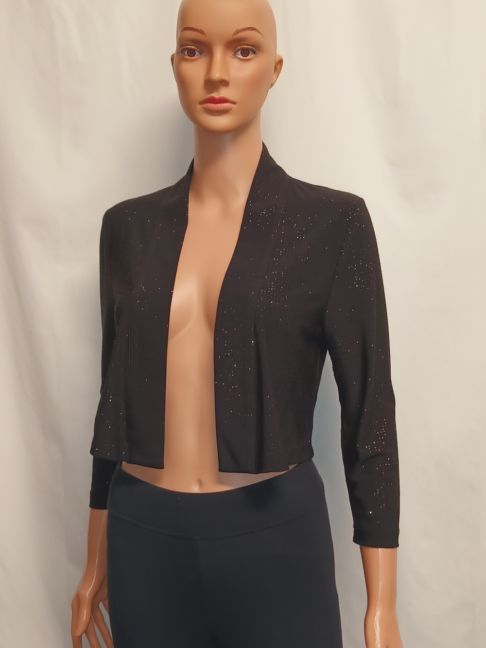 Calvin Klein Black Cropped Sparkle Open-Front Shrug Cardigan